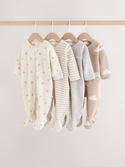 Dsiney Kidz - Neutral Micro Fleece Two Way Zip Baby Sleepsuits 4 Pack image 1