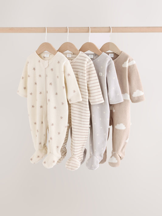 Dsiney Kidz - Neutral Micro Fleece Two Way Zip Baby Sleepsuits 4 Pack image 1