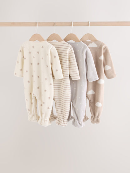 Dsiney Kidz - Neutral Micro Fleece Two Way Zip Baby Sleepsuits 4 Pack image 2