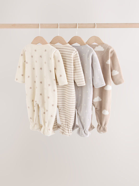 Dsiney Kidz - Neutral Micro Fleece Two Way Zip Baby Sleepsuits 4 Pack image 2