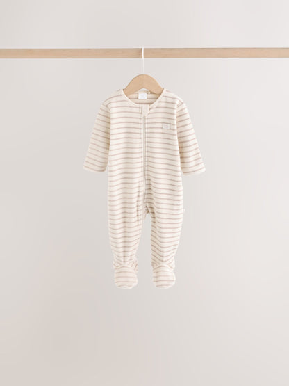Dsiney Kidz - Neutral Micro Fleece Two Way Zip Baby Sleepsuits 4 Pack image 4