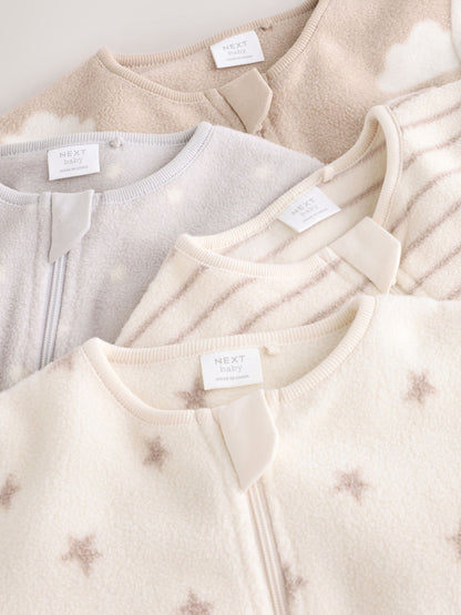 Dsiney Kidz - Neutral Micro Fleece Two Way Zip Baby Sleepsuits 4 Pack image 8