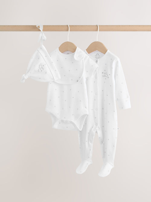 White Baby Sleepsuit, Bodysuit, Hat and Bib Set 4 Piece (0-9mths) image 1
