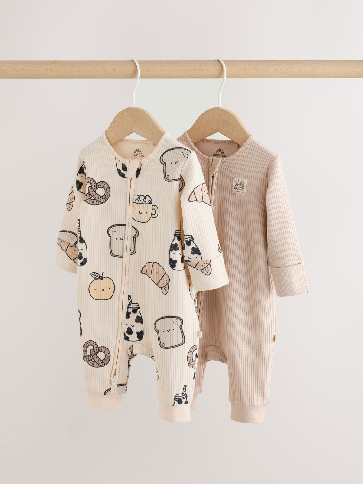 Neutral Brunch Fleece Lined Two Way Zip Sleepsuits 2 Pack - image 1