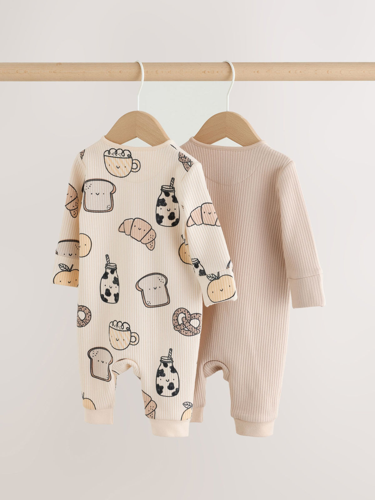 Neutral Brunch Fleece Lined Two Way Zip Sleepsuits 2 Pack - image 4