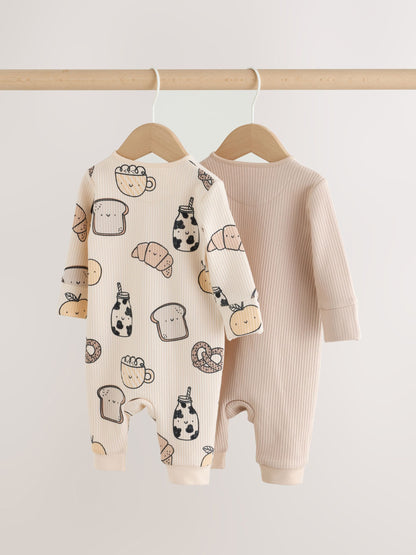 Neutral Brunch Fleece Lined Two Way Zip Sleepsuits 2 Pack - image 4