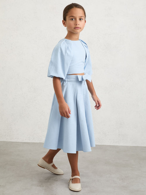 Reiss Pale Blue Gigi 3-9 yrs Bow-Detail Pleated Midi Skirt image 1