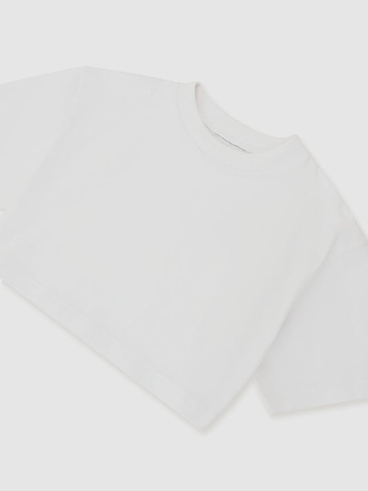 Reiss White Isabel 13-14 yrs Cotton Relaxed Cropped T-Shirt image 1