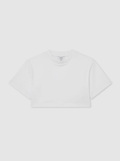 Reiss White Isabel 3-9 yrs Cotton Relaxed Cropped T-Shirt image 1