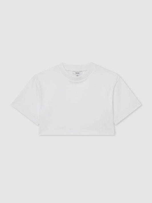 Reiss White Isabel 3-9 yrs Cotton Relaxed Cropped T-Shirt image 1