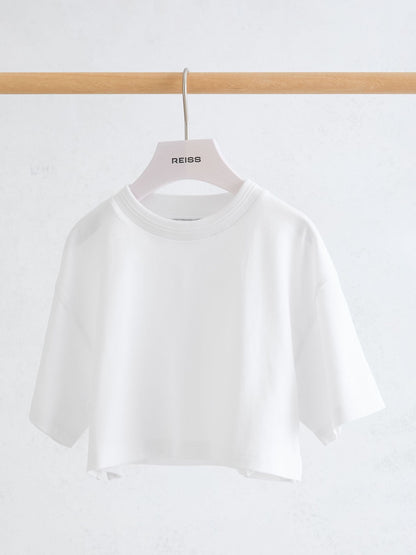 Reiss White Isabel 3-9 yrs Cotton Relaxed Cropped T-Shirt image 2
