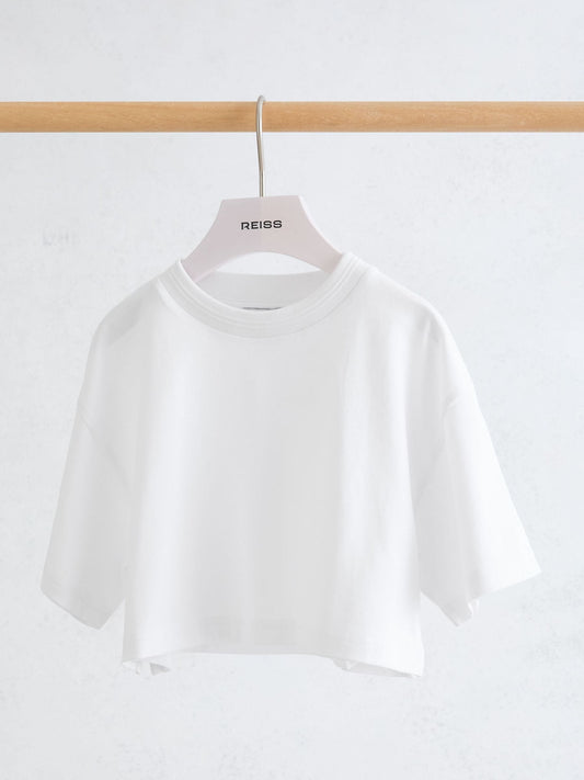 Reiss White Isabel 3-9 yrs Cotton Relaxed Cropped T-Shirt image 2