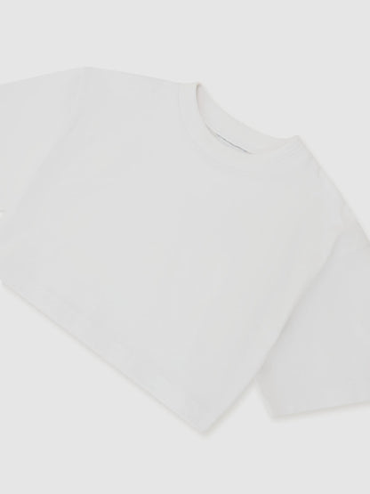 Reiss White Isabel 3-9 yrs Cotton Relaxed Cropped T-Shirt image 3
