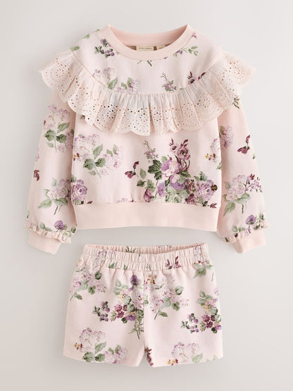 Laura Ashley Light Pink Fairthorne Frill Top and Shorts Sweat Set image 8