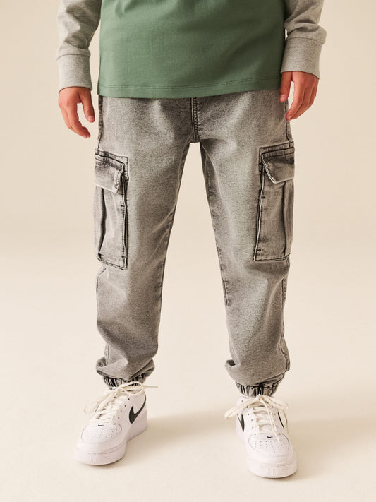 Grey Loose Fit Elasticated Waist Denim Cargos Jeans (3-16yrs) - image 1