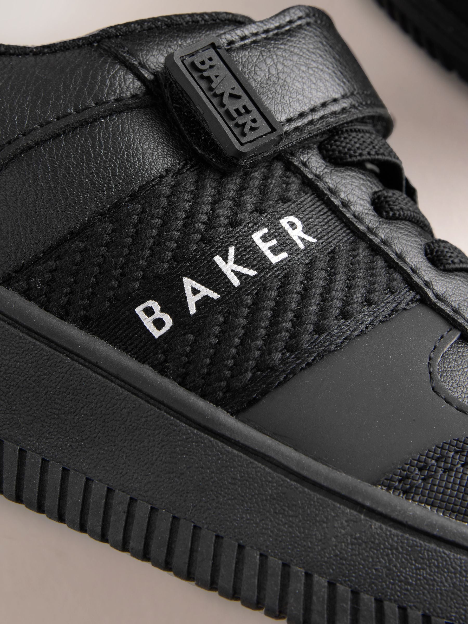 Baker by Ted Baker Back to School Black Tape Logo Elasticated Lace Trainers image 3