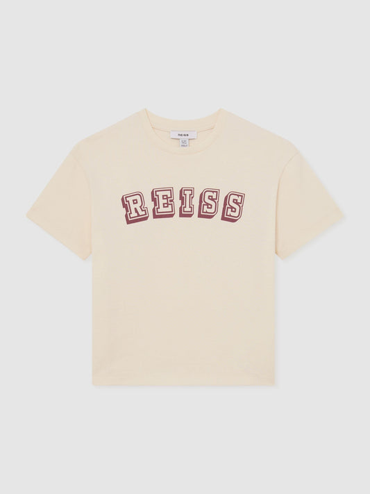 Reiss Off White/Brick Leonard 13-14 yrs Cotton Logo-Print Oversize T-Shirt image 1