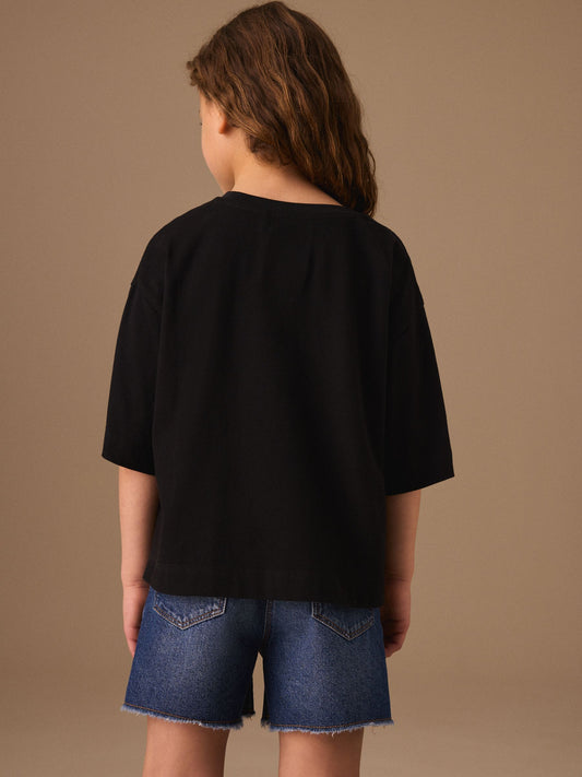 Dsiney Kidz - Black Flower Oversized Boxy Sequin T-Shirt (3-16yrs) image 2