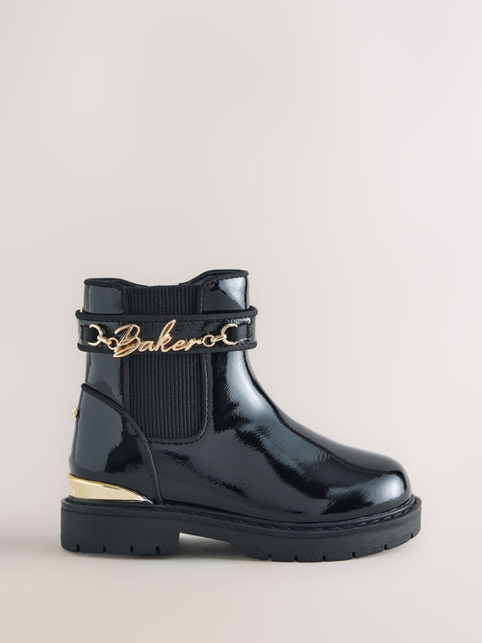Dsiney Kidz - Baker by Ted Baker Black Patent Baker by Ted Baker Black Multiple Straps Chunky Chelsea Black Patent Boots image 1