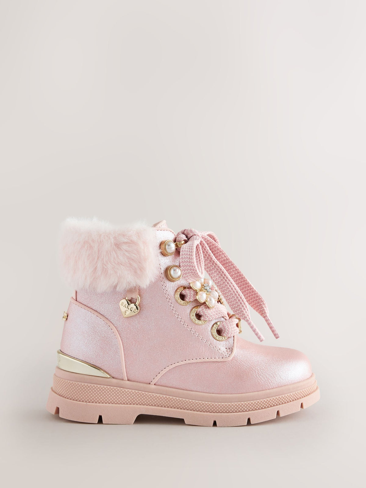 Baker by Ted Baker Faux Fur Cuff Metallic Pink Charm Boots - image 1
