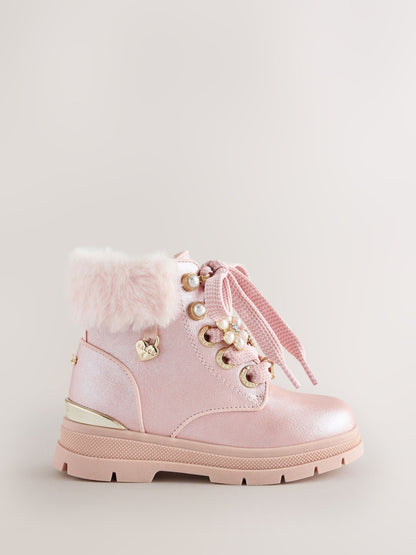 Baker by Ted Baker Faux Fur Cuff Metallic Pink Charm Boots - image 1