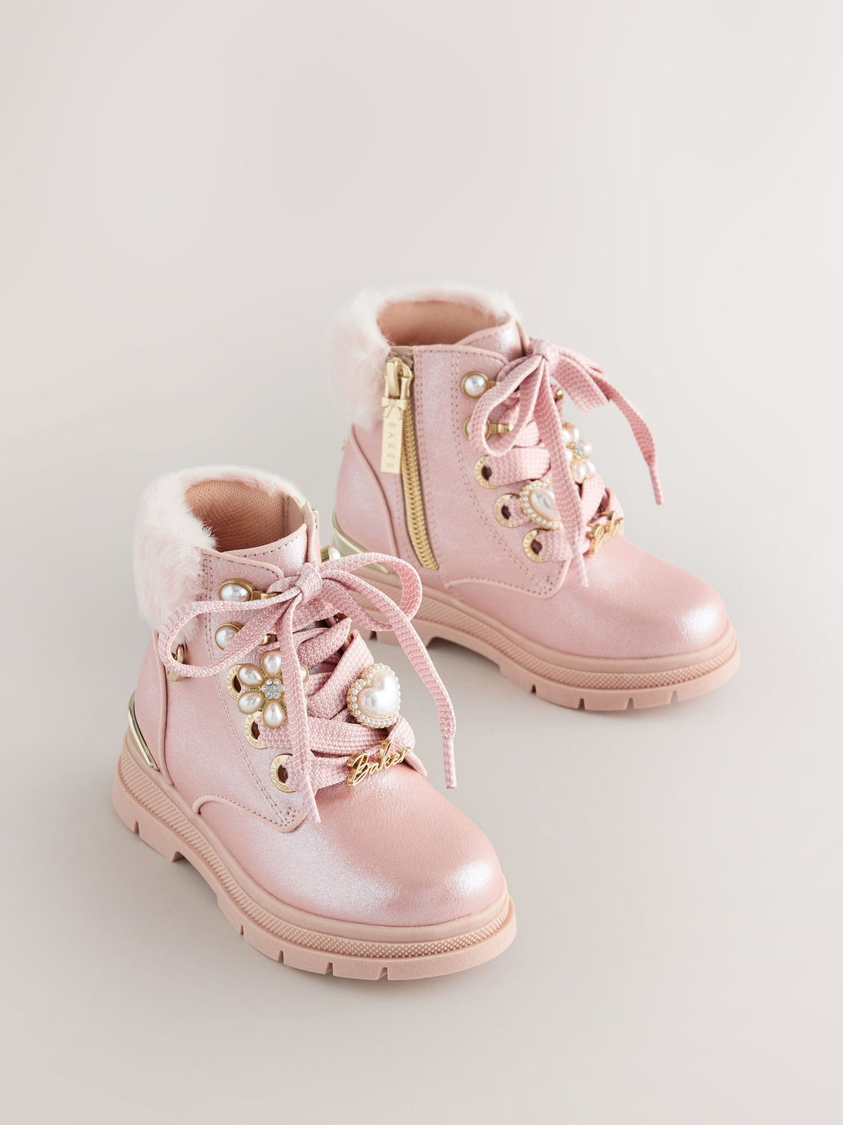 Baker by Ted Baker Faux Fur Cuff Metallic Pink Charm Boots - image 2