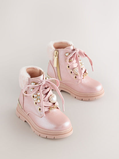 Baker by Ted Baker Faux Fur Cuff Metallic Pink Charm Boots - image 2