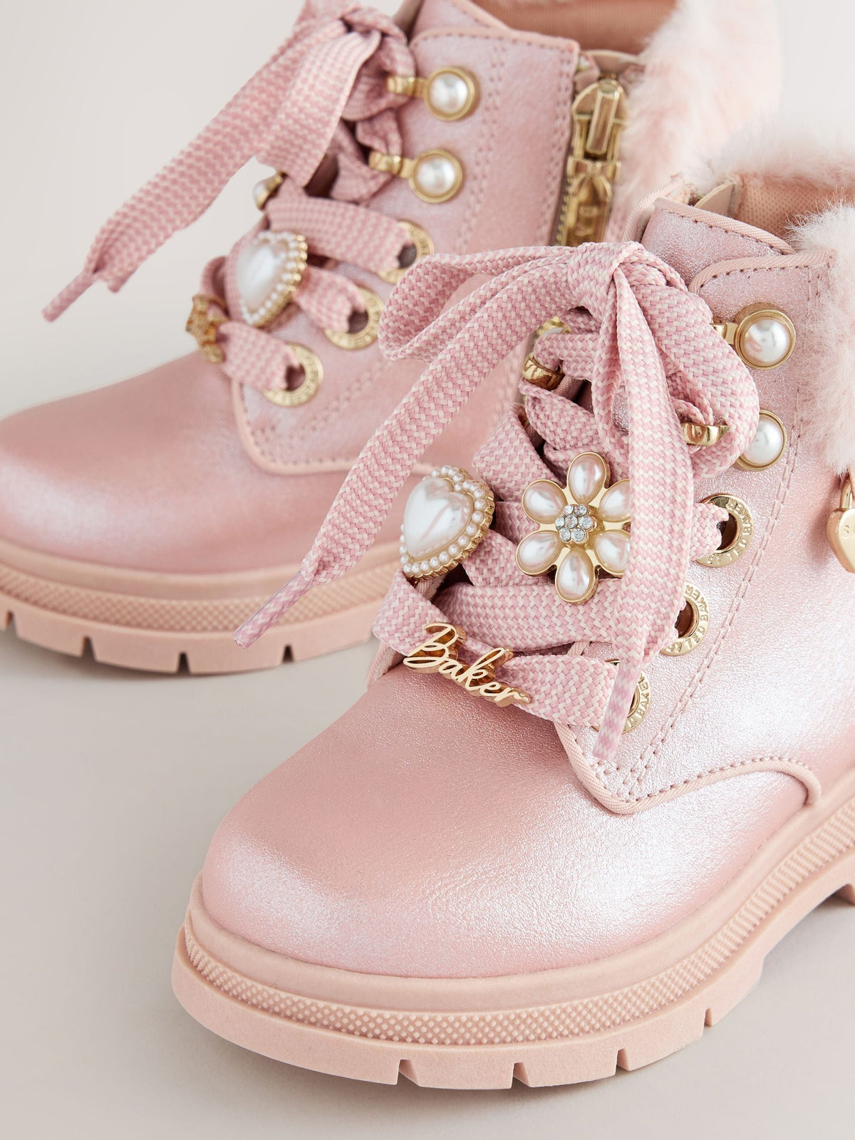 Baker by Ted Baker Faux Fur Cuff Metallic Pink Charm Boots - image 3