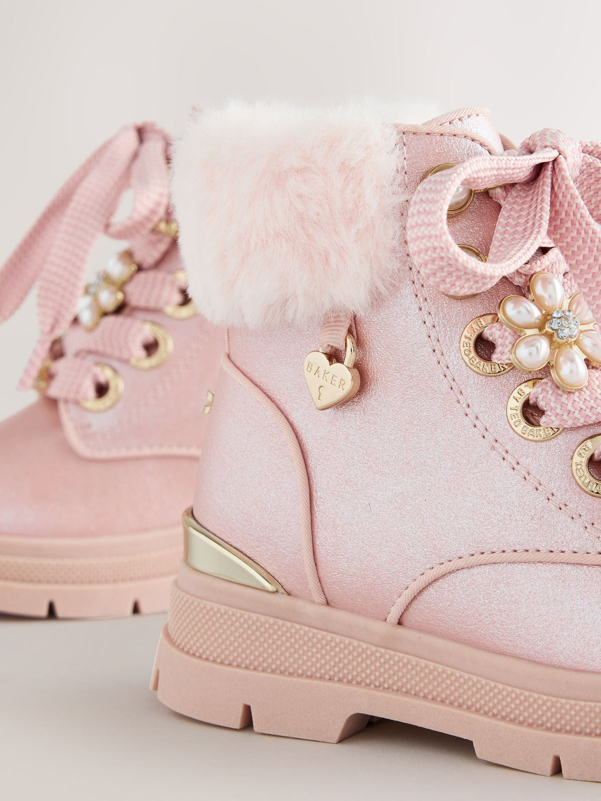 Baker by Ted Baker Faux Fur Cuff Metallic Pink Charm Boots - image 4