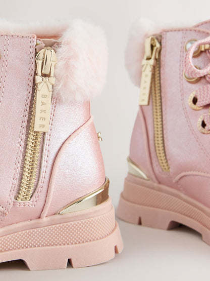 Baker by Ted Baker Faux Fur Cuff Metallic Pink Charm Boots - image 5