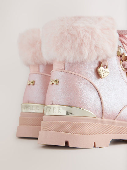 Baker by Ted Baker Faux Fur Cuff Metallic Pink Charm Boots - image 6