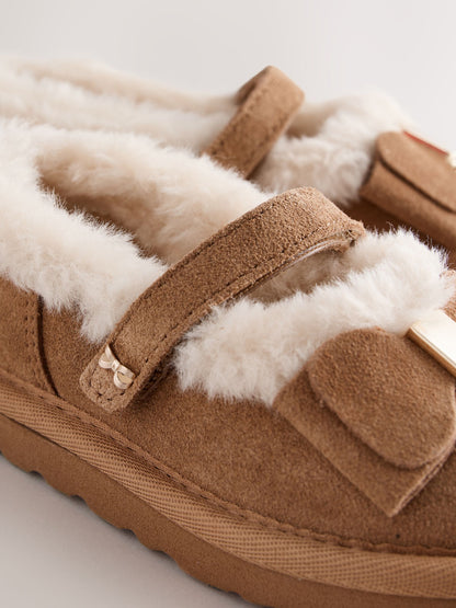 Dsiney Kidz - Baker by Ted Baker Faux Fur Lined Slipper Mary Jane Shoes with Bow image 4