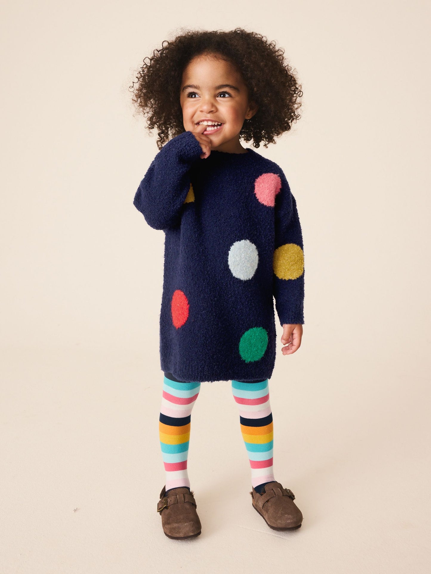 Dsiney Kidz - Navy Rainbow Spot Knitted Jumper Dress And Tights Set (3mths-7yrs) image 1