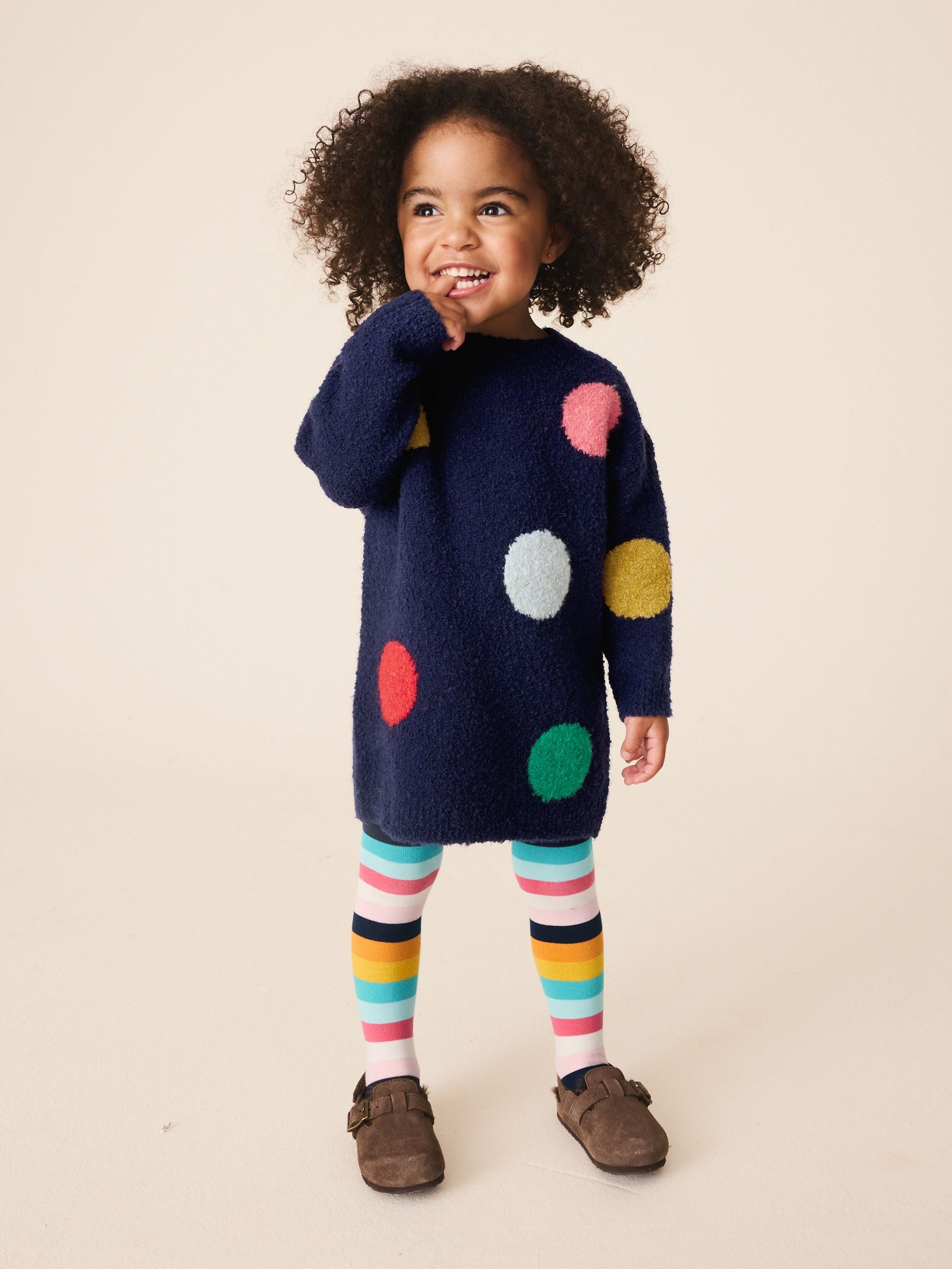 Dsiney Kidz - Navy Rainbow Spot Knitted Jumper Dress And Tights Set (3mths-7yrs) image 1