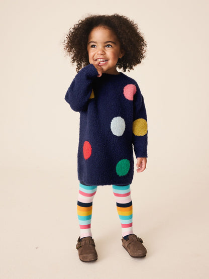 Dsiney Kidz - Navy Rainbow Spot Knitted Jumper Dress And Tights Set (3mths-7yrs) image 1