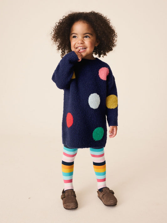 Dsiney Kidz - Navy Rainbow Spot Knitted Jumper Dress And Tights Set (3mths-7yrs) image 1