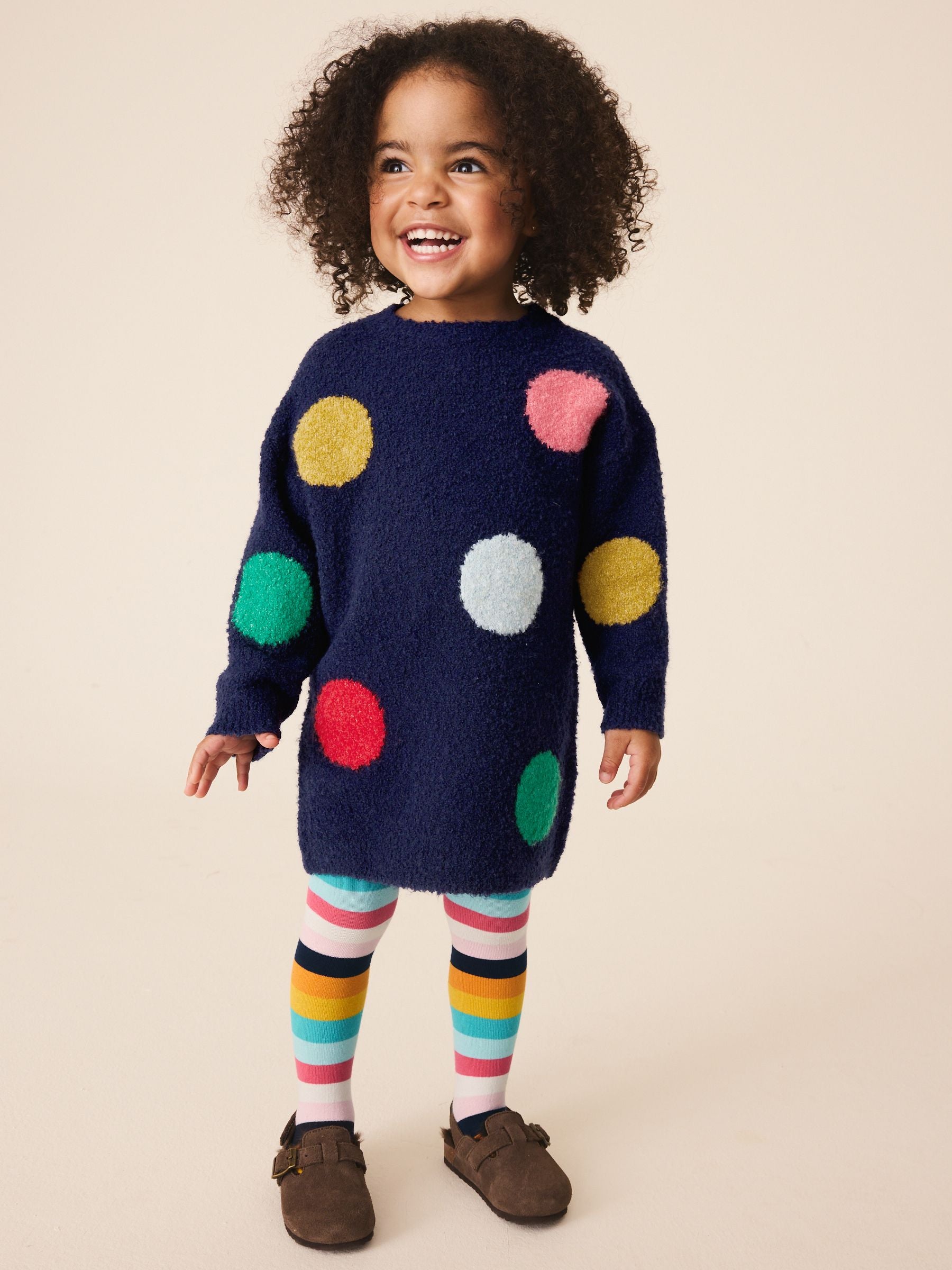 Dsiney Kidz - Navy Rainbow Spot Knitted Jumper Dress And Tights Set (3mths-7yrs) image 2