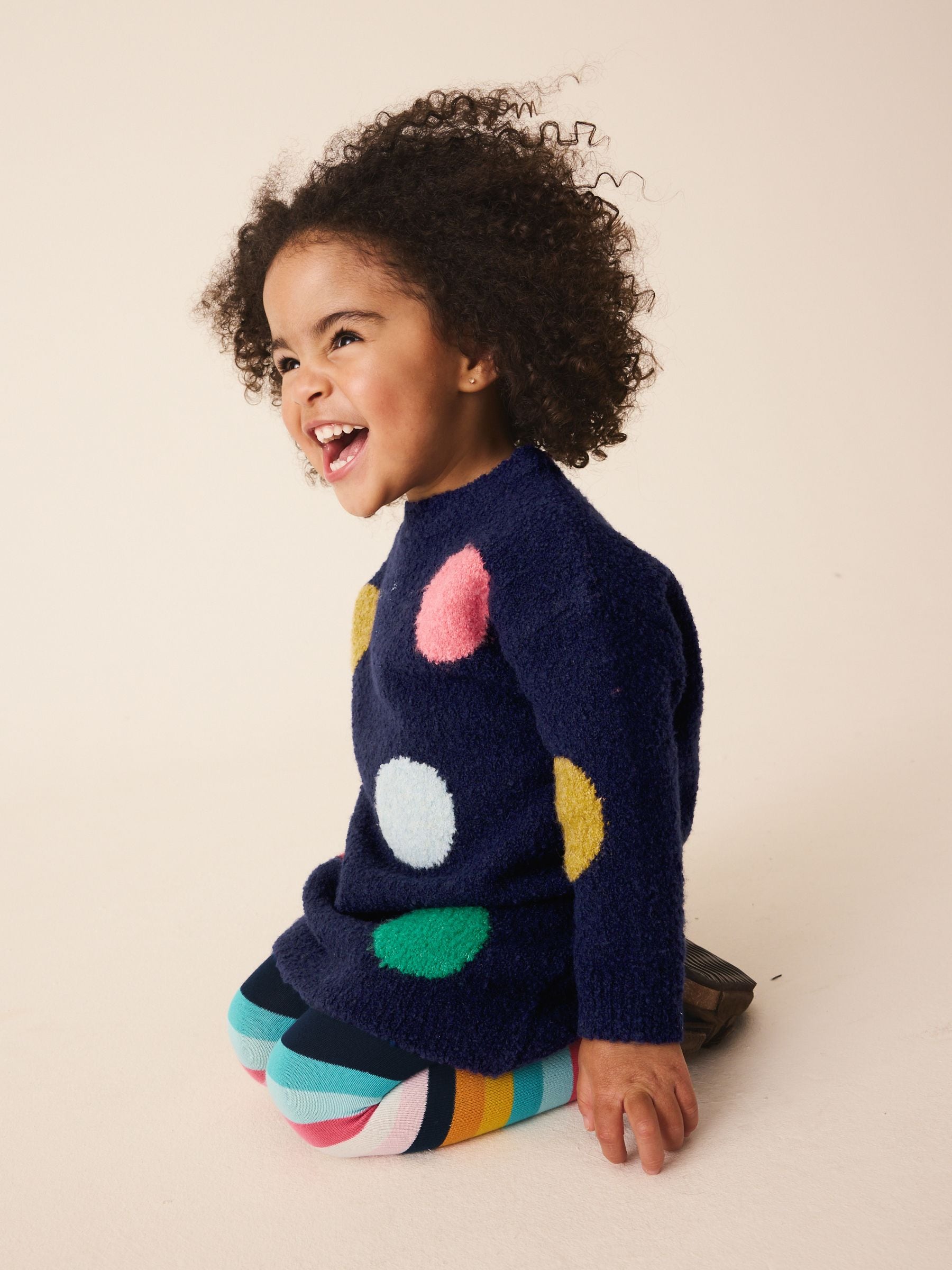 Dsiney Kidz - Navy Rainbow Spot Knitted Jumper Dress And Tights Set (3mths-7yrs) image 4