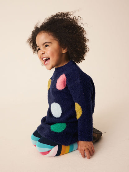 Dsiney Kidz - Navy Rainbow Spot Knitted Jumper Dress And Tights Set (3mths-7yrs) image 4
