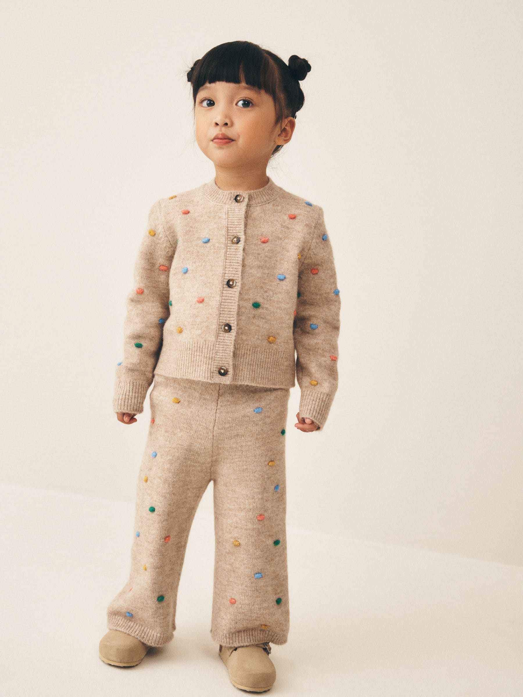 Oatmeal Rainbow Spot Cardigan and Trousers Set (3mths-7yrs) image 1