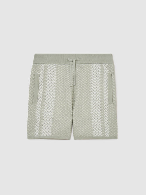 Reiss Sage/White Rudy 3-9 yrs Cotton Textured-Knit Striped Shorts image 1