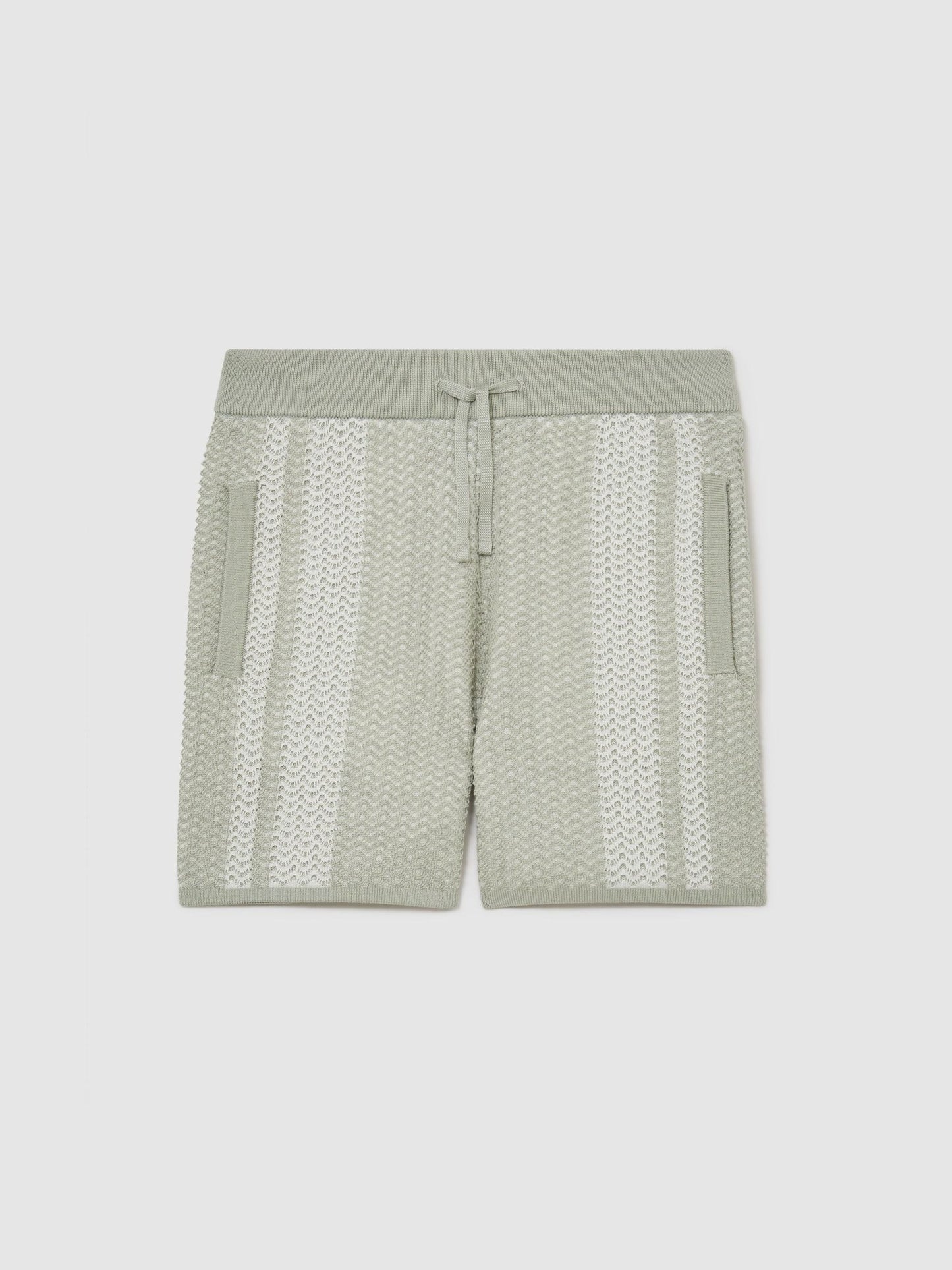 Reiss Sage/White Rudy 3-9 yrs Cotton Textured-Knit Striped Shorts image 1