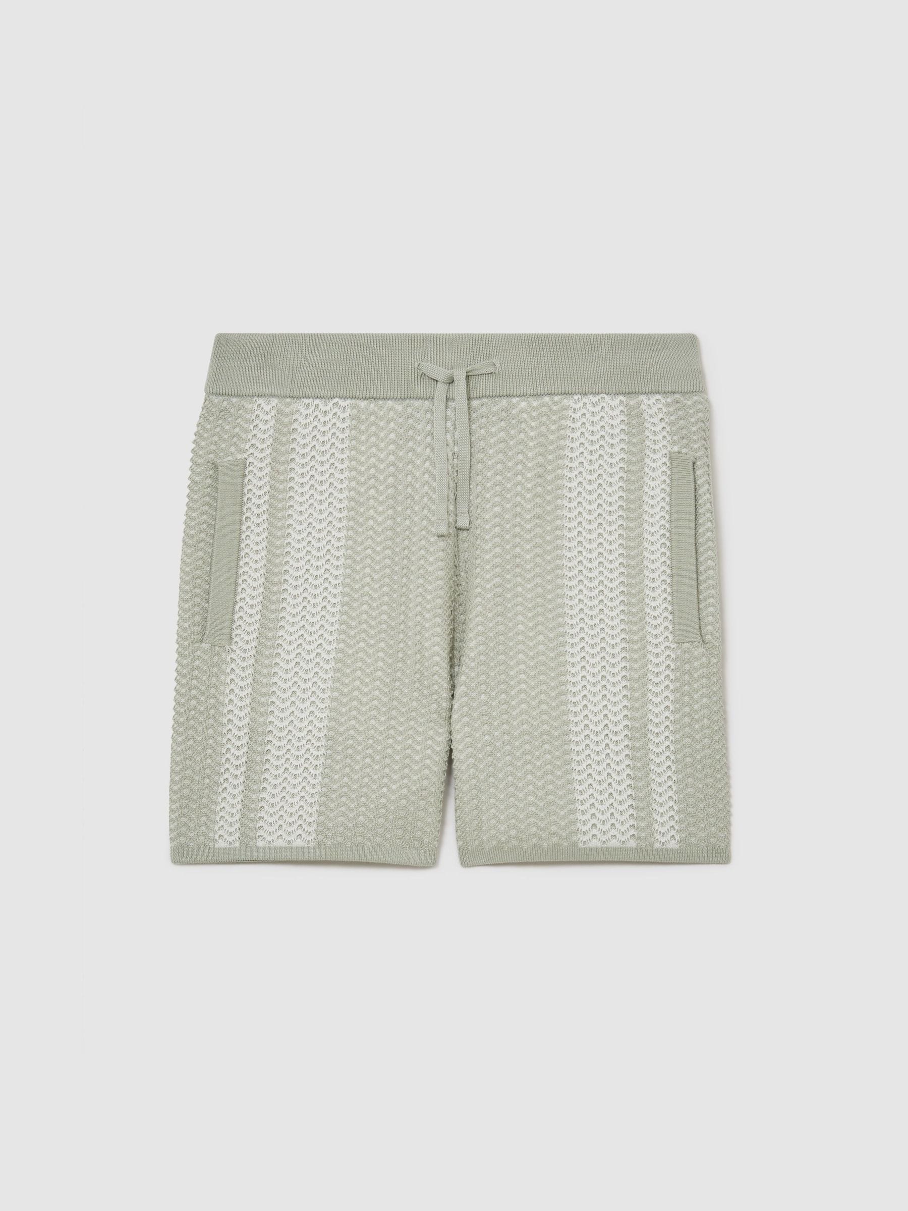 Reiss Sage/White Rudy 3-9 yrs Cotton Textured-Knit Striped Shorts image 1