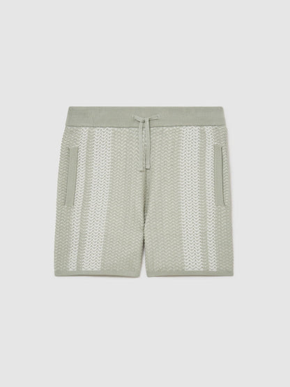Reiss Sage/White Rudy 3-9 yrs Cotton Textured-Knit Striped Shorts image 1