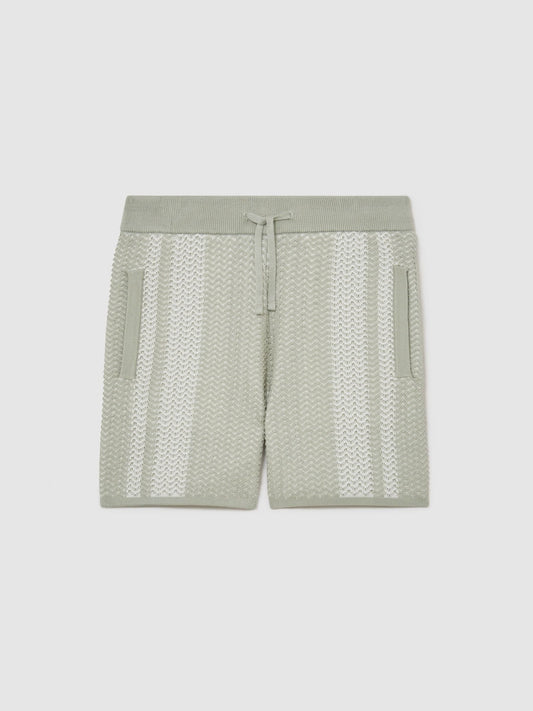 Reiss Sage/White Rudy 3-9 yrs Cotton Textured-Knit Striped Shorts image 1