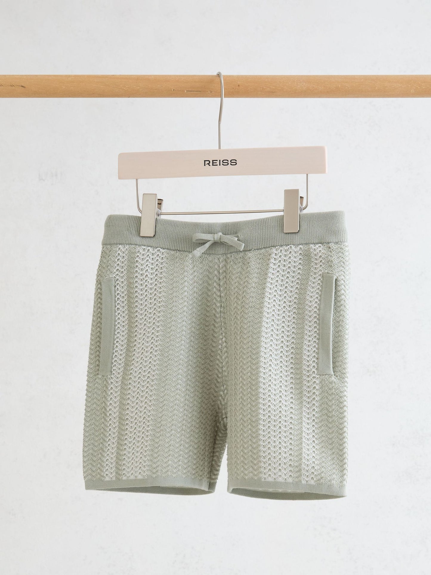 Reiss Sage/White Rudy 3-9 yrs Cotton Textured-Knit Striped Shorts image 2