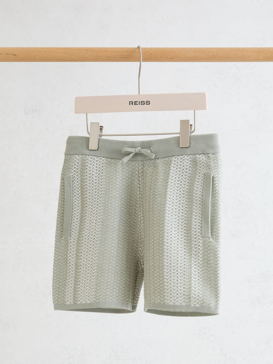 Reiss Sage/White Rudy 3-9 yrs Cotton Textured-Knit Striped Shorts image 2