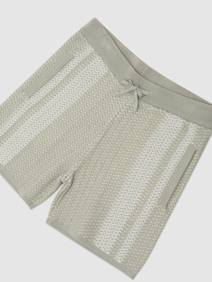 Reiss Sage/White Rudy 3-9 yrs Cotton Textured-Knit Striped Shorts image 3