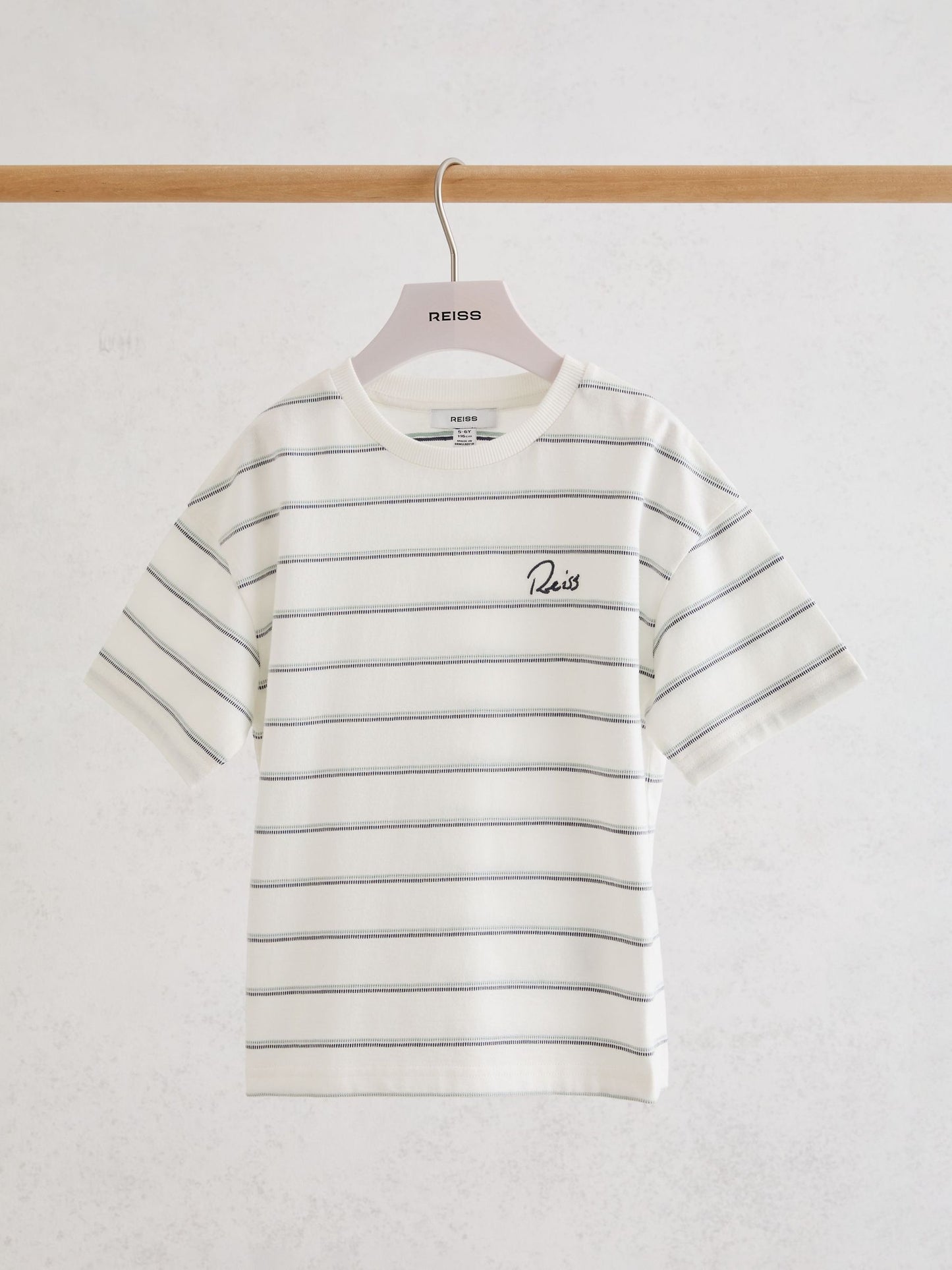 Reiss White Verdi 9-13 yrs Cotton Stripe Logo-Embroidered T-Shirt image 1