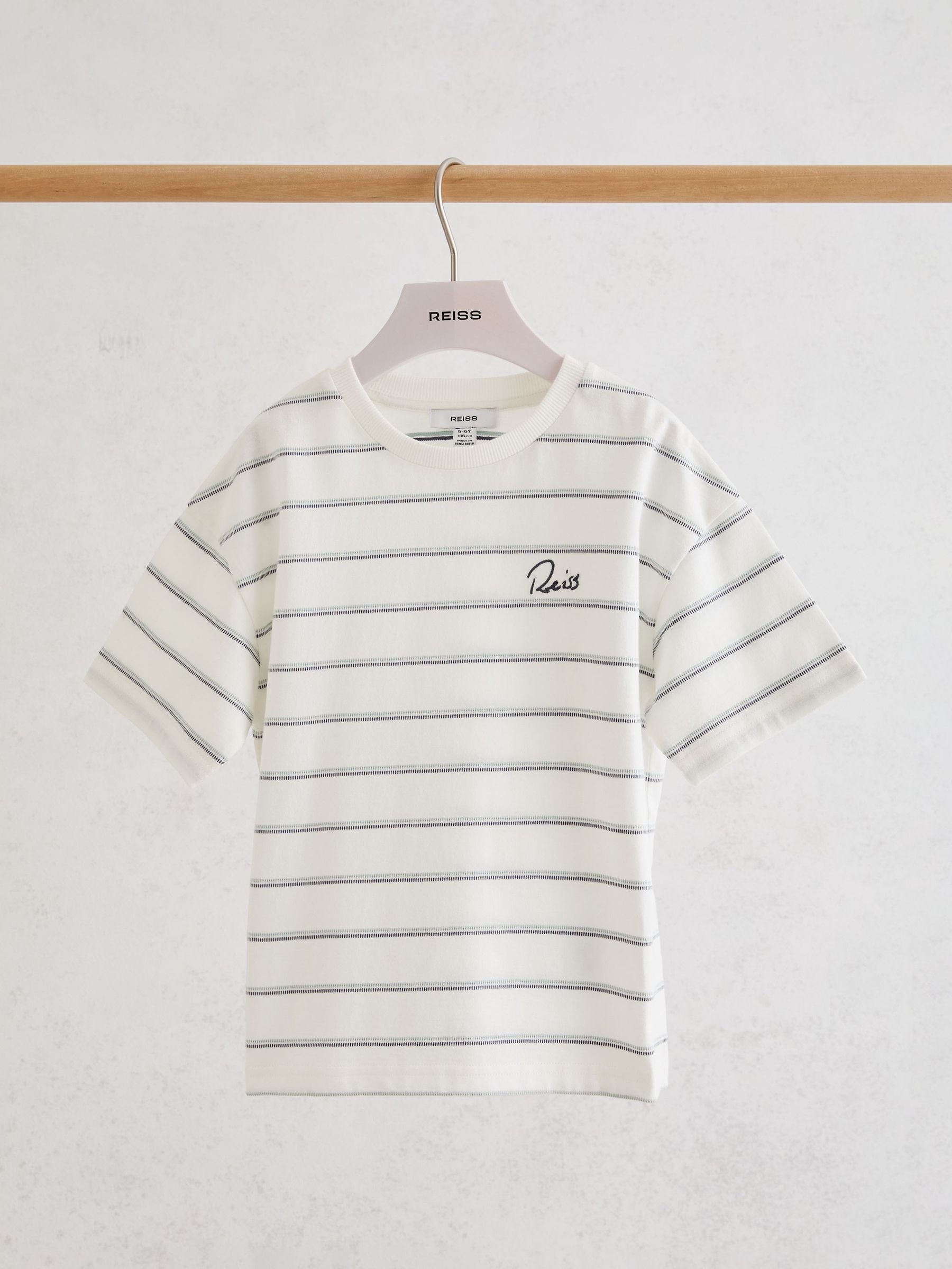 Reiss White Verdi 9-13 yrs Cotton Stripe Logo-Embroidered T-Shirt image 1
